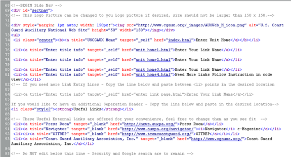 Dynamic Web Template Side Navigation Code