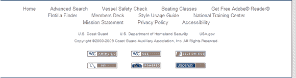 USCG Auxiliary Web Template Footer Screenshot